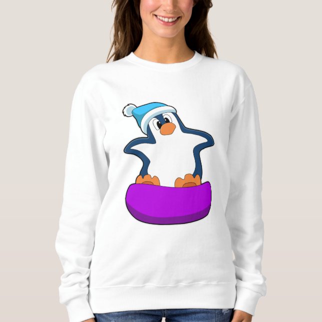 Camiseta Pinguim no Snowboard com Snowboard (Frente)