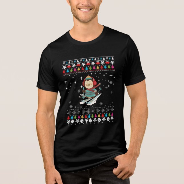 Camiseta Pinguim Pinguim de Esqui no Natal (Frente)