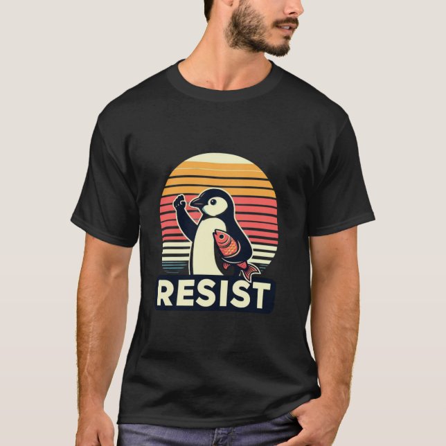Camiseta Pinguim resistente retro Sunset Engraçado Pinguim  (Frente)