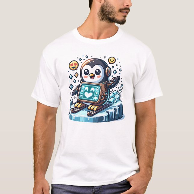 Camiseta Pinguim Robótico Feliz (Frente)