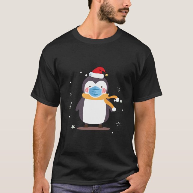 Camiseta Pinguim Rosto de Papai Noel Pinguim (Frente)