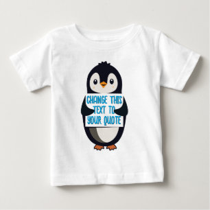 Camiseta Pinguim segurando um sinal com mensagem personaliz