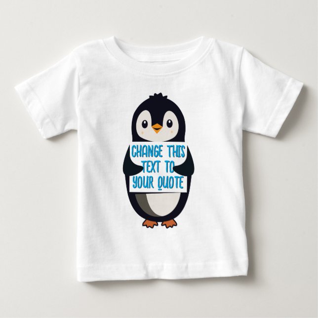 Camiseta Pinguim segurando um sinal com mensagem personaliz (Frente)