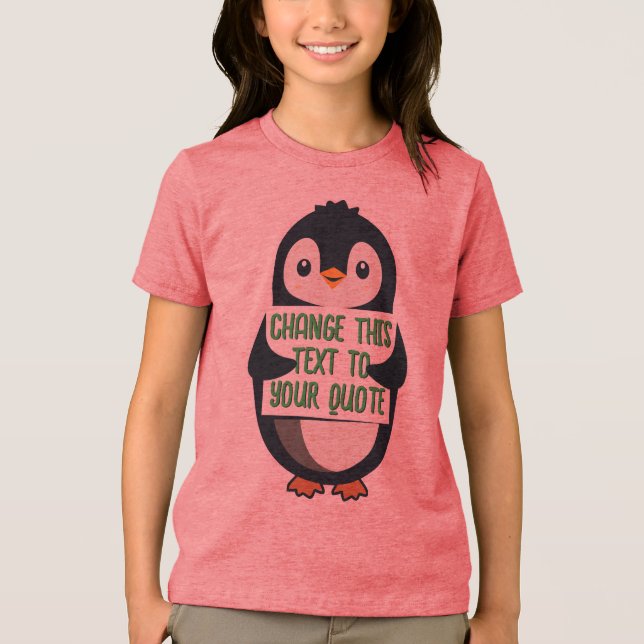 Camiseta Pinguim segurando um sinal com mensagem personaliz (Frente)