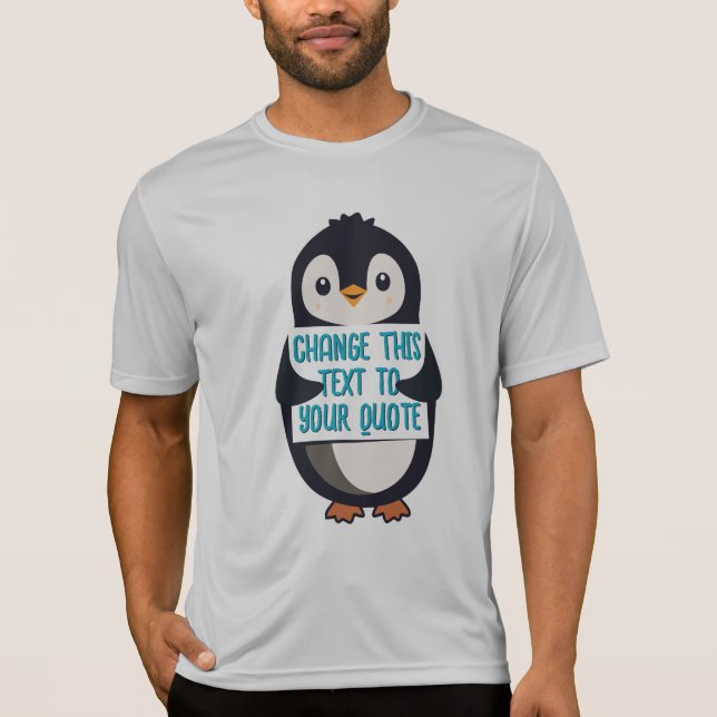 Camiseta Pinguim segurando um sinal com mensagem personaliz (Frente)