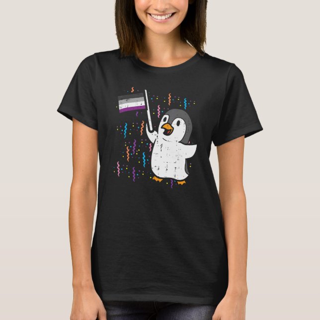 Camiseta Pinguim Sinalizador Asexual Orgulho Ace Gbtq Anima (Frente)