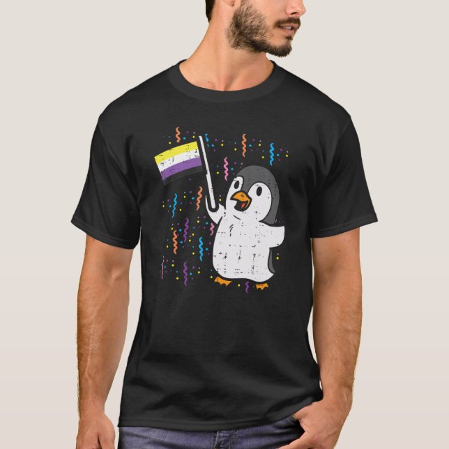 Camiseta Pinguim Sinalizador Não Binário Cute Enby Nb Pride (Frente)