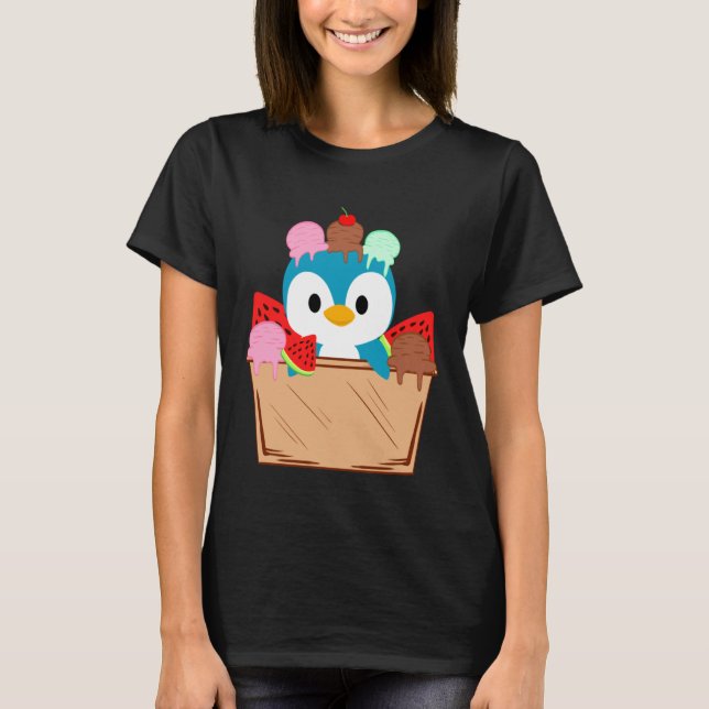 Camiseta Pinguim-Sorvete-Grito Adoro Zookeeper Animal Pengu (Frente)
