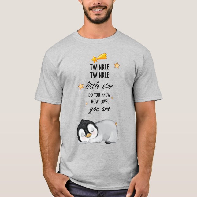 Camiseta Pinguim Super Bonito, Brilhante, Pequena Estrela (Frente)