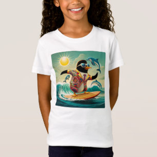 Camiseta Pinguim surfando com amigos