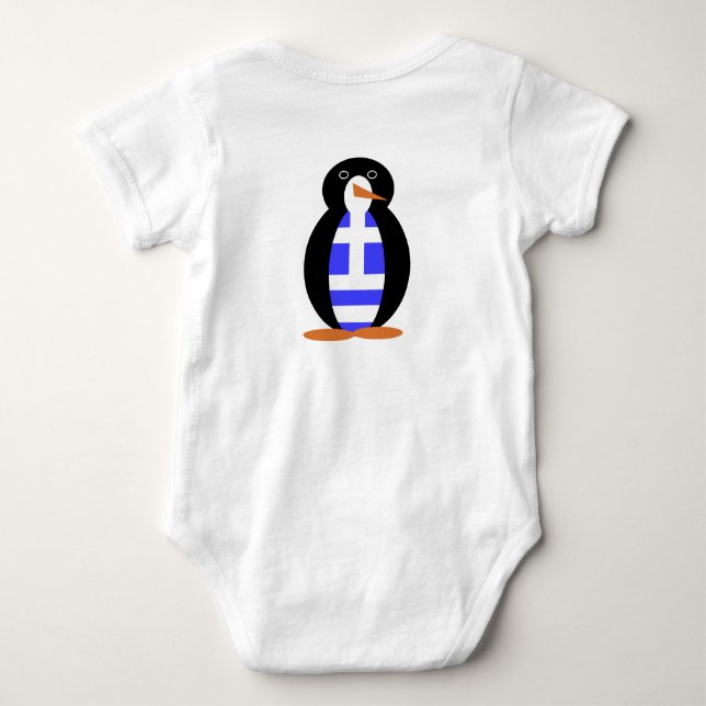 Camiseta Pinguim Vestindo Colete da Bandeira Grega (Verso)