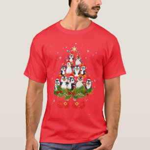 Camiseta Pinguins Árvore de Natal Luzes Engraçadas Santa Ha