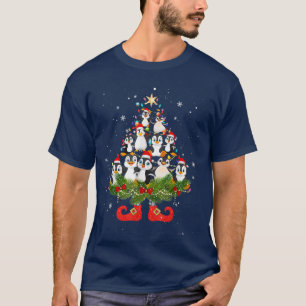 Camiseta Pinguins Árvore de Natal Luzes Engraçadas Santa Ha
