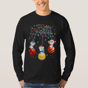 Camiseta Pinguins Bonitos Luzes de Natal Feliz Bal