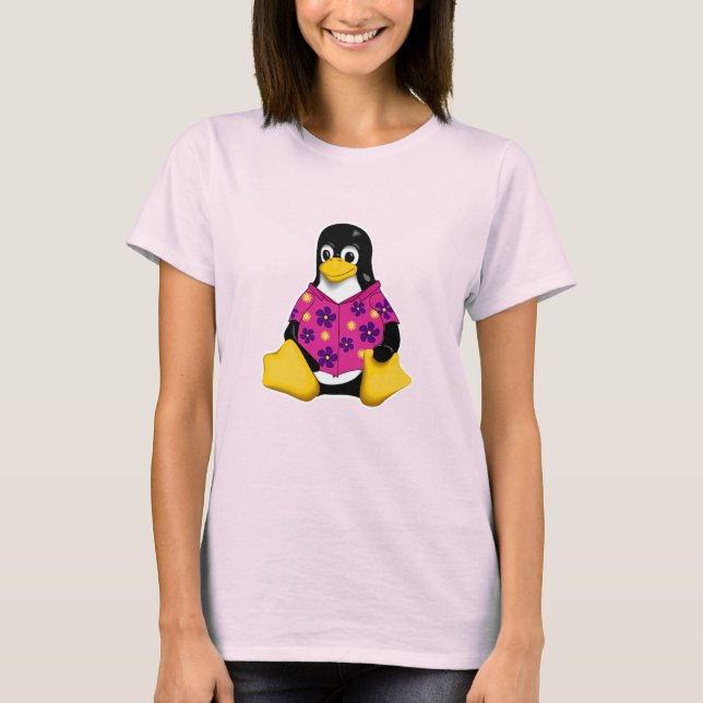 Camiseta Pinguins Casuais Cor-de-Rosa Original (Frente)