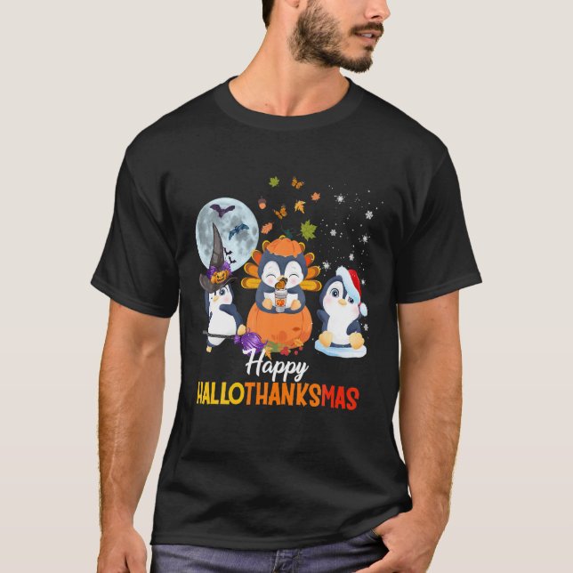 Camiseta Pinguins Halloween E Feliz Natal Hallo (Frente)