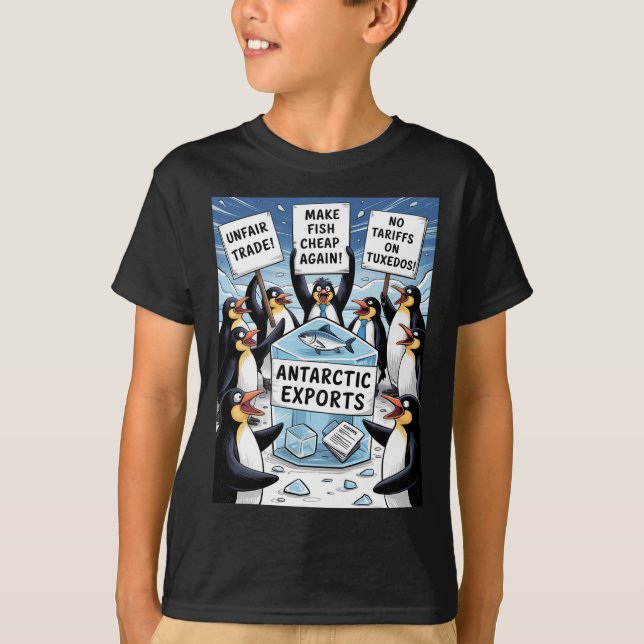 Camiseta Pinguins protestam contra direitos aduaneiros (Frente)