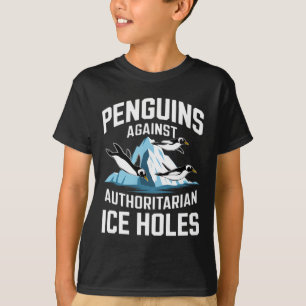 Camiseta Pinguins Trump Contra Buracos de Gelo Autoritários