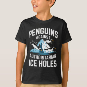 Camiseta Pinguins Trump Contra Buracos de Gelo Autoritários