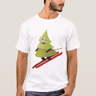 Camiseta Pinheiro feliz do inverno em homens do esqui