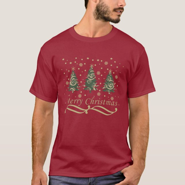 Camiseta Pinheiros de natal de Natal modernos e decorados (Frente)