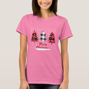 Camiseta Pinheiros de natal de xadrez de búfalos decorados