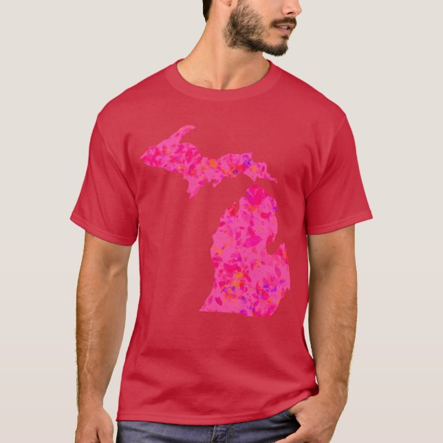 Camiseta Pink abstract Michigan Silhouette (Frente)