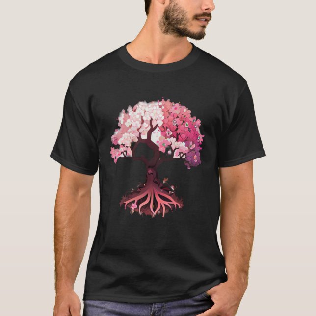 Camiseta pink and white flowers cherry blossom tree of life (Frente)