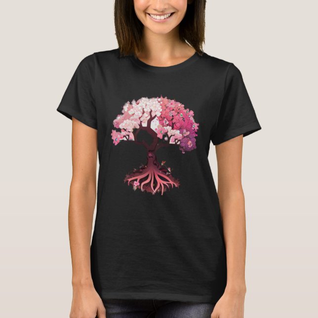 Camiseta pink and white flowers cherry blossom tree of life (Frente)