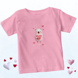 Camiseta Pink and White Kawaii Polar Bear with Hearts