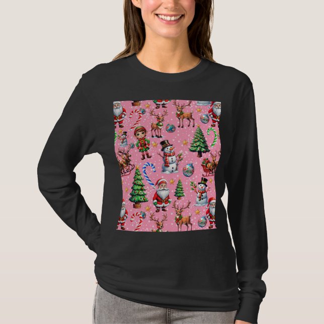 Camiseta Pink Background Christmas Decorative Pattern (Frente)