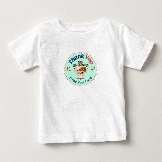 Camiseta Pink Blue Cute Illustrative Food Business Thank Yo (Frente)