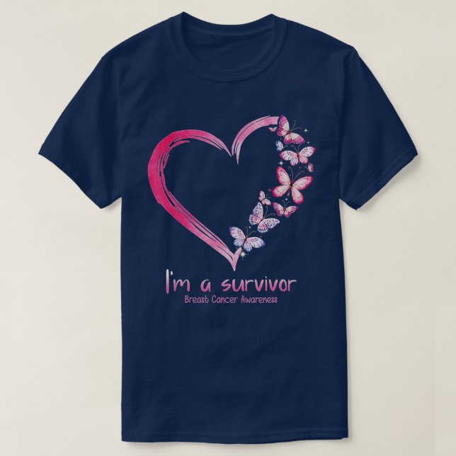 Camiseta Pink Butterfly Heart I'm A Survivor Breast Cancer  (Frente do Design)