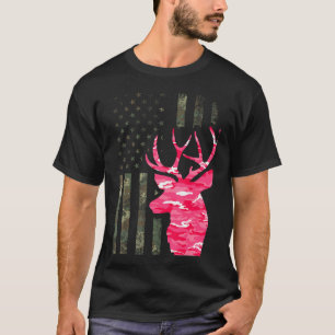 Camiseta Pink Camo American Flag Camouflage Buck Hunting Sh