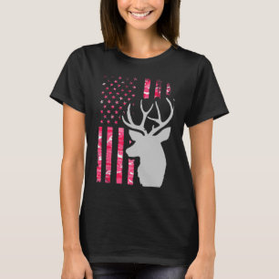 Camiseta Pink Camo American Flag Camouflage Buck Hunting Wo
