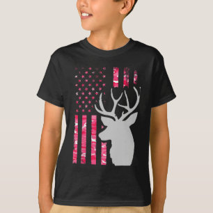 Camiseta Pink Camo American Flag Camouflage Buck Hunting Wo