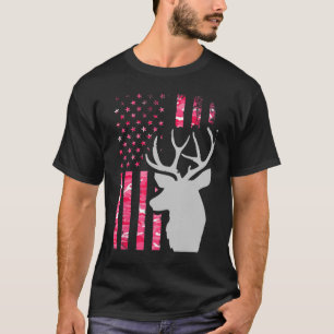 Camiseta Pink Camo American Flag Camouflage Buck Hunting Wo