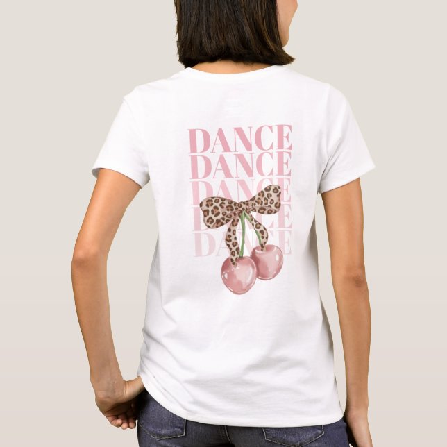 Camiseta Pink Cherries Leopard Bow Dance Dance Slogan  (Verso)