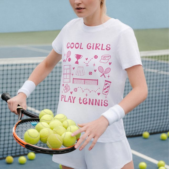 Camiseta Pink Cool Girls Play Tennis Cute Hearts (Criador carregado)