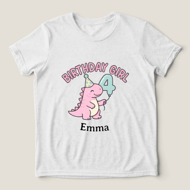 Camiseta Pink Dinosaur Birthday Girl Age 4 – Kids (Design frontal)