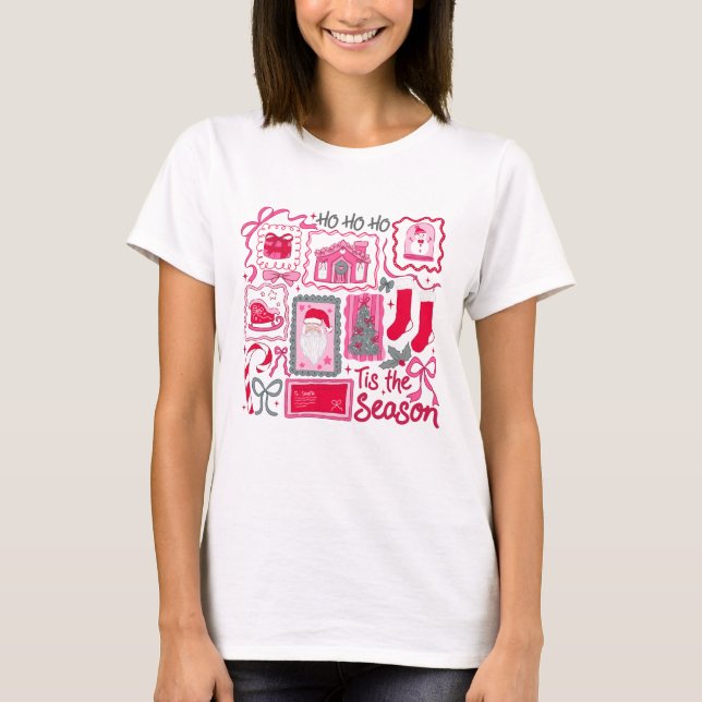 Camiseta Pink e Red Esta é a Coluna de Natal da Época (Frente)