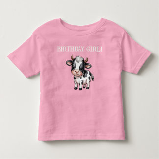 Camiseta Pink Farm Cow Birthday Girl Shirt