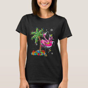 Camiseta Pink Flamingo de Natal Palm Tree Tropical Xmas Ho