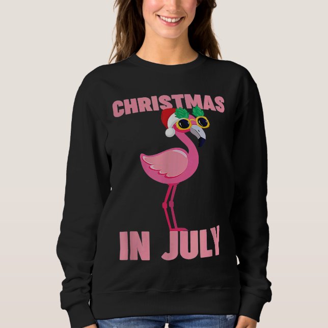 Camiseta Pink Flamingo in Santa Hat Christmas In July  Girl (Frente)