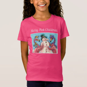 CAMISETA PINK FLAMINGOS FAZEM NEVE, AVES DE NATAL ENGRAÇADO