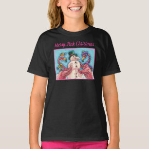 CAMISETA PINK FLAMINGOS FAZEM NEVE, AVES DE NATAL ENGRAÇADO