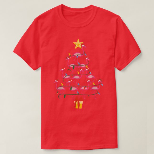 Camiseta Pink Flamings Árvore de Natal Feliz Natal (Frente do Design)