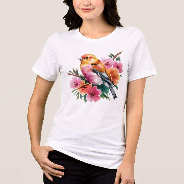 Camiseta Pink Flower Bird (Frente)