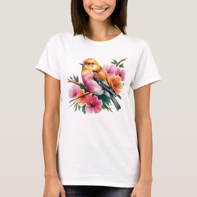 Camiseta Pink Flower Bird (Frente)