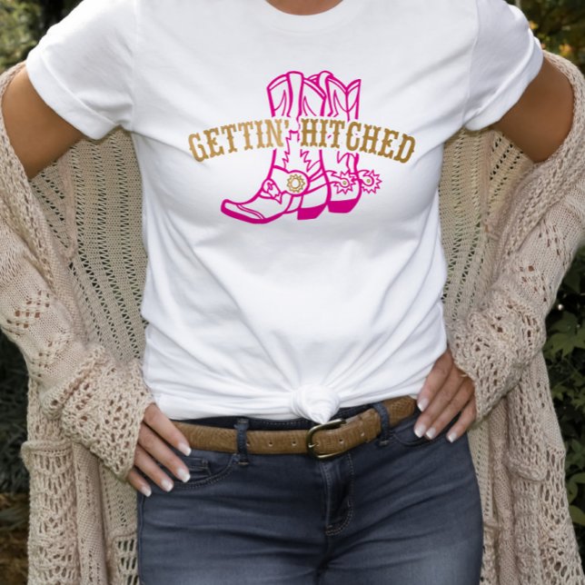 Camiseta Pink Gold Gettin 'Hitched Noiva (Criador carregado)